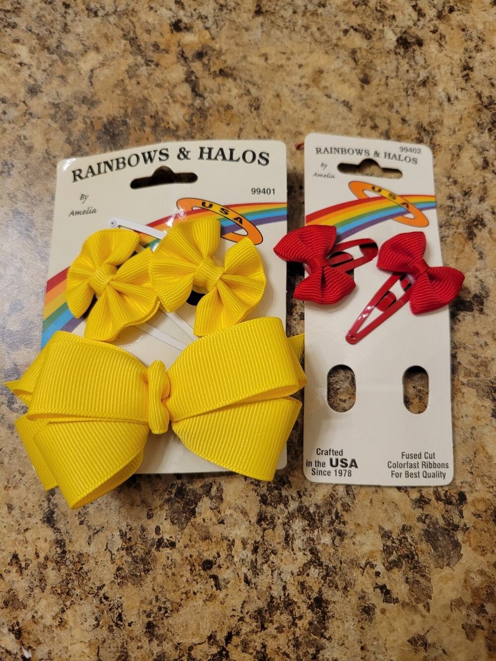Vintage 90's Rainbows And Halos Girls Bow Hairclips Dance Gymnastics Yellow Red
